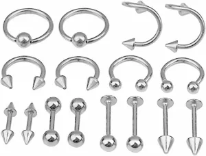 VALICLUD Elegant 16pcs Tongue Ring Assortment Industrial Piercing Jewelry Jewelry Body Jewelry Women Steel Trendy Set