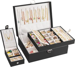 vickey Jewelry Box Organizer for Women Girls, 2 in 1 Jewelry Boxes & Organizers Large Jewelry Organizer Box for Rings Bracelet Necklace and Earring Organizer Jewelry Box with Small Jewelry Travel Box