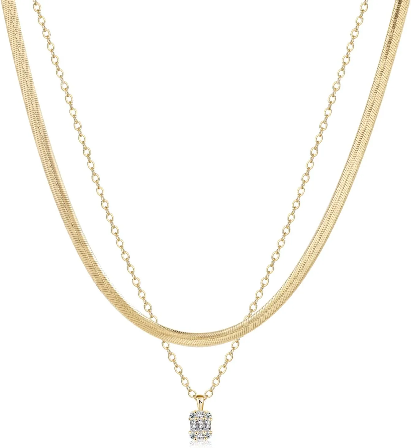 VIROMY Diamond Necklaces for Women 14k Gold Plated Dainty Gold Necklace Silver Necklace for Women Simple Gold Paperclip Choker Necklaces for Women Trendy Women CZ Chain Necklace Layered Necklaces