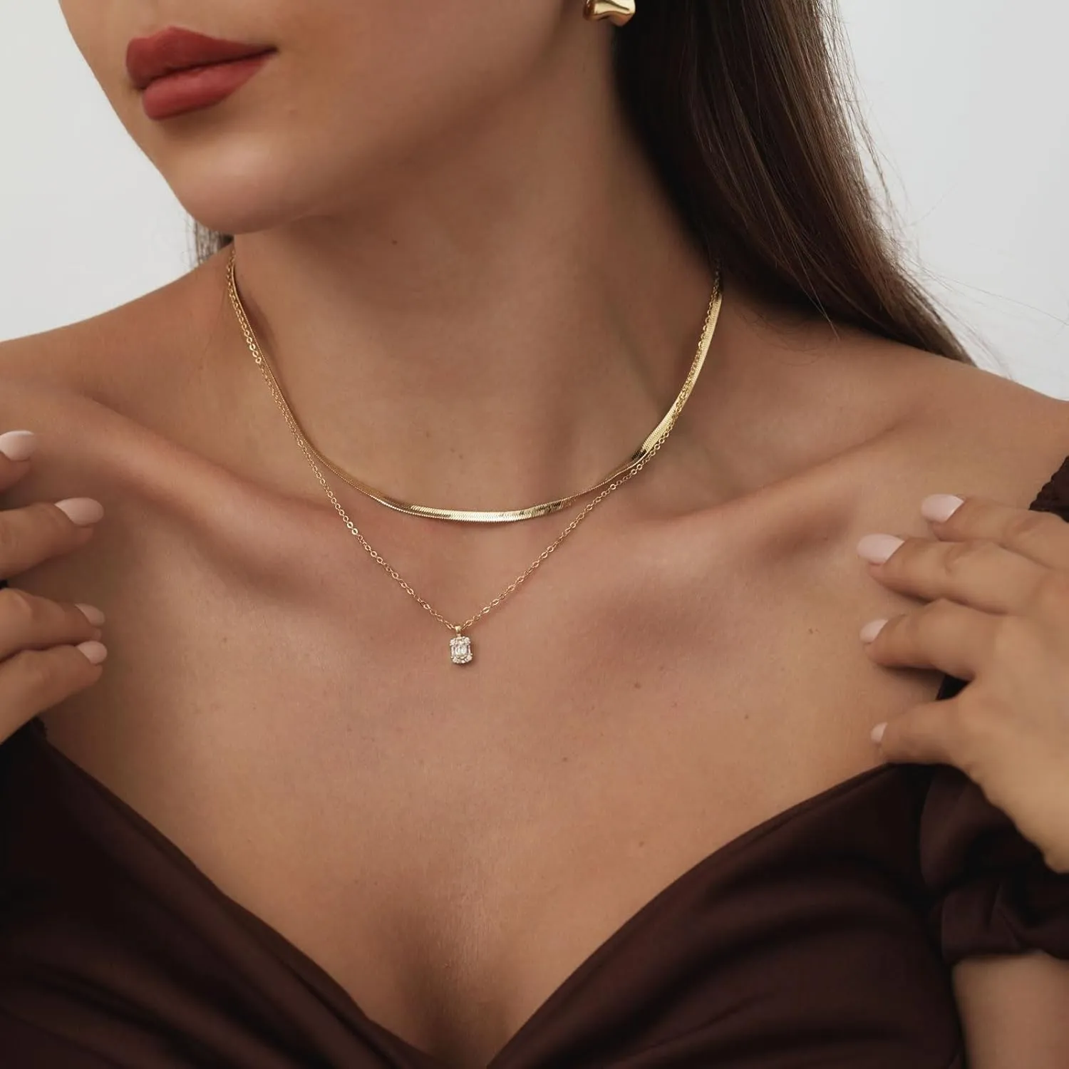 VIROMY Diamond Necklaces for Women 14k Gold Plated Dainty Gold Necklace Silver Necklace for Women Simple Gold Paperclip Choker Necklaces for Women Trendy Women CZ Chain Necklace Layered Necklaces