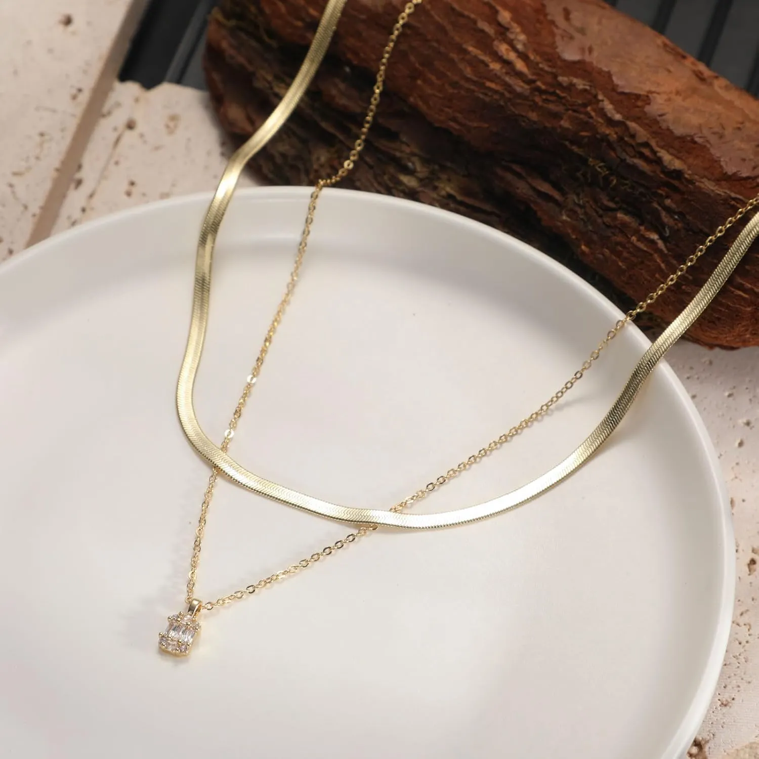 VIROMY Diamond Necklaces for Women 14k Gold Plated Dainty Gold Necklace Silver Necklace for Women Simple Gold Paperclip Choker Necklaces for Women Trendy Women CZ Chain Necklace Layered Necklaces
