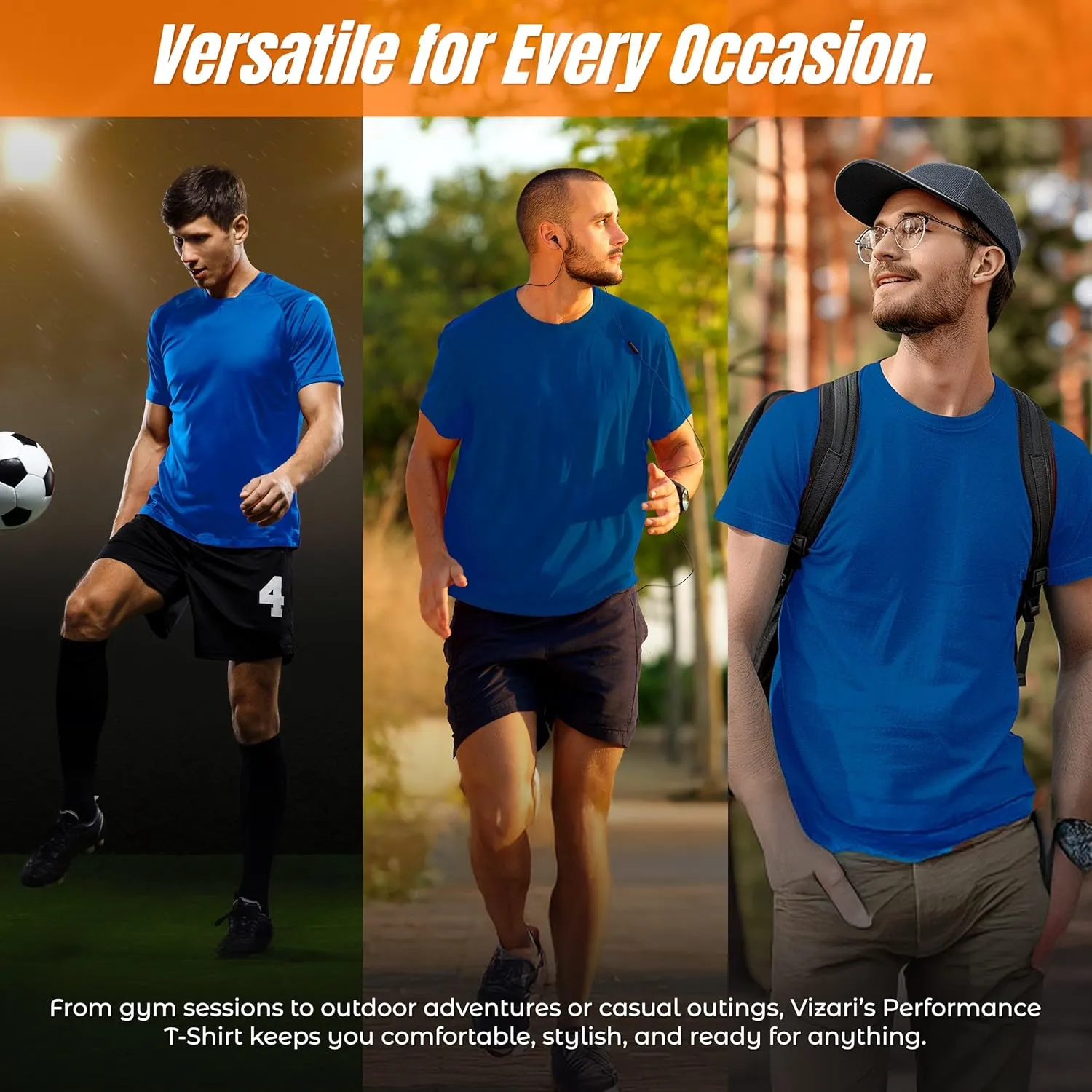 Vizari Mens Athletic T-Shirt | Quick-Dry, Moisture-Wicking Sports Tee | Shirts for Workouts, Outdoor Activities & Casual Wear