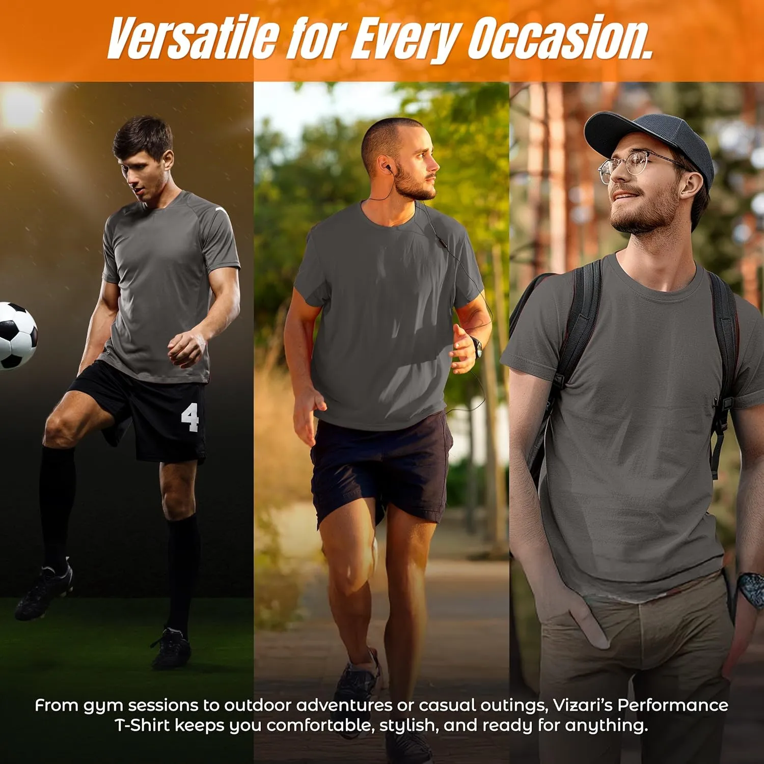 Vizari Mens Athletic T-Shirt | Quick-Dry, Moisture-Wicking Sports Tee | Shirts for Workouts, Outdoor Activities & Casual Wear