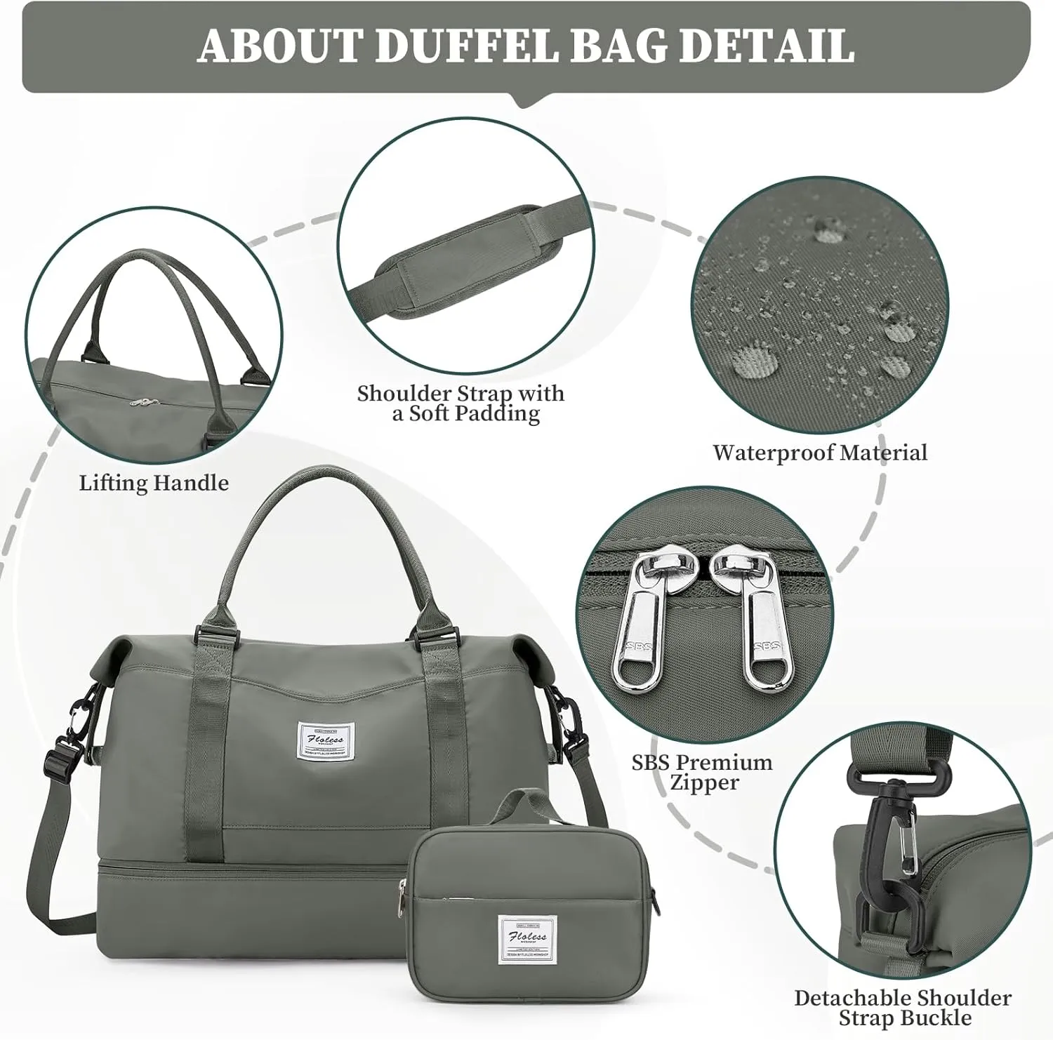 Weekender Bags for Women,Overnight Travel Duffel Bag with Shoes Compartment& Toiletry Bag,Extra Large(Olive Green)