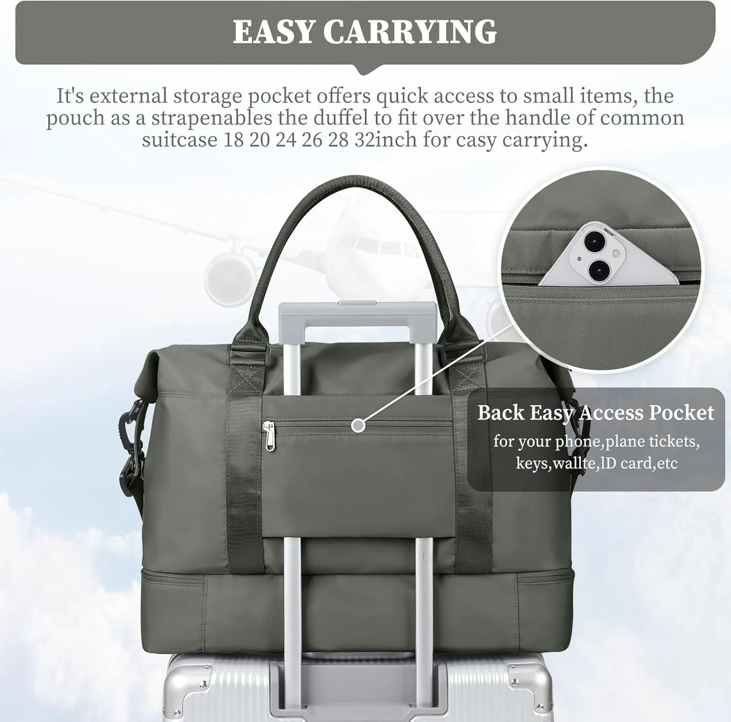 Weekender Bags for Women,Overnight Travel Duffel Bag with Shoes Compartment& Toiletry Bag,Extra Large(Olive Green)