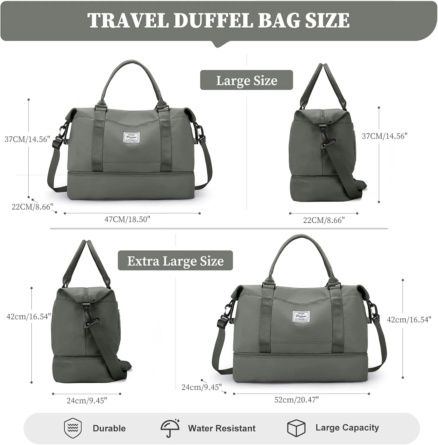 Weekender Bags for Women,Overnight Travel Duffel Bag with Shoes Compartment& Toiletry Bag,Extra Large(Olive Green)