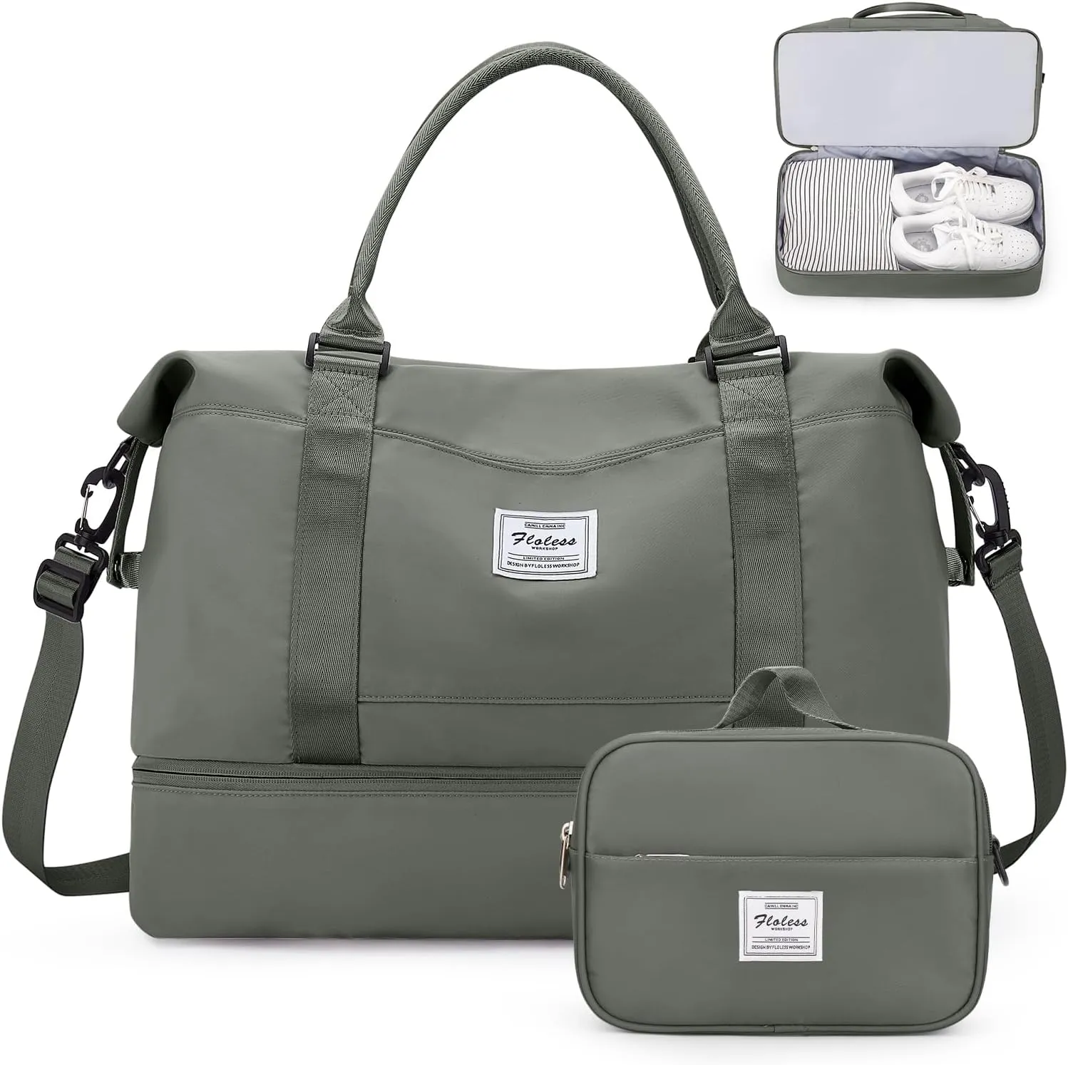 Weekender Bags for Women,Overnight Travel Duffel Bag with Shoes Compartment& Toiletry Bag,Extra Large(Olive Green)