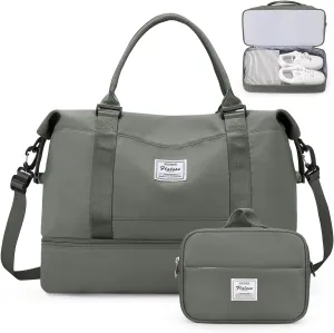 Weekender Bags for Women,Overnight Travel Duffel Bag with Shoes Compartment& Toiletry Bag,Extra Large(Olive Green)