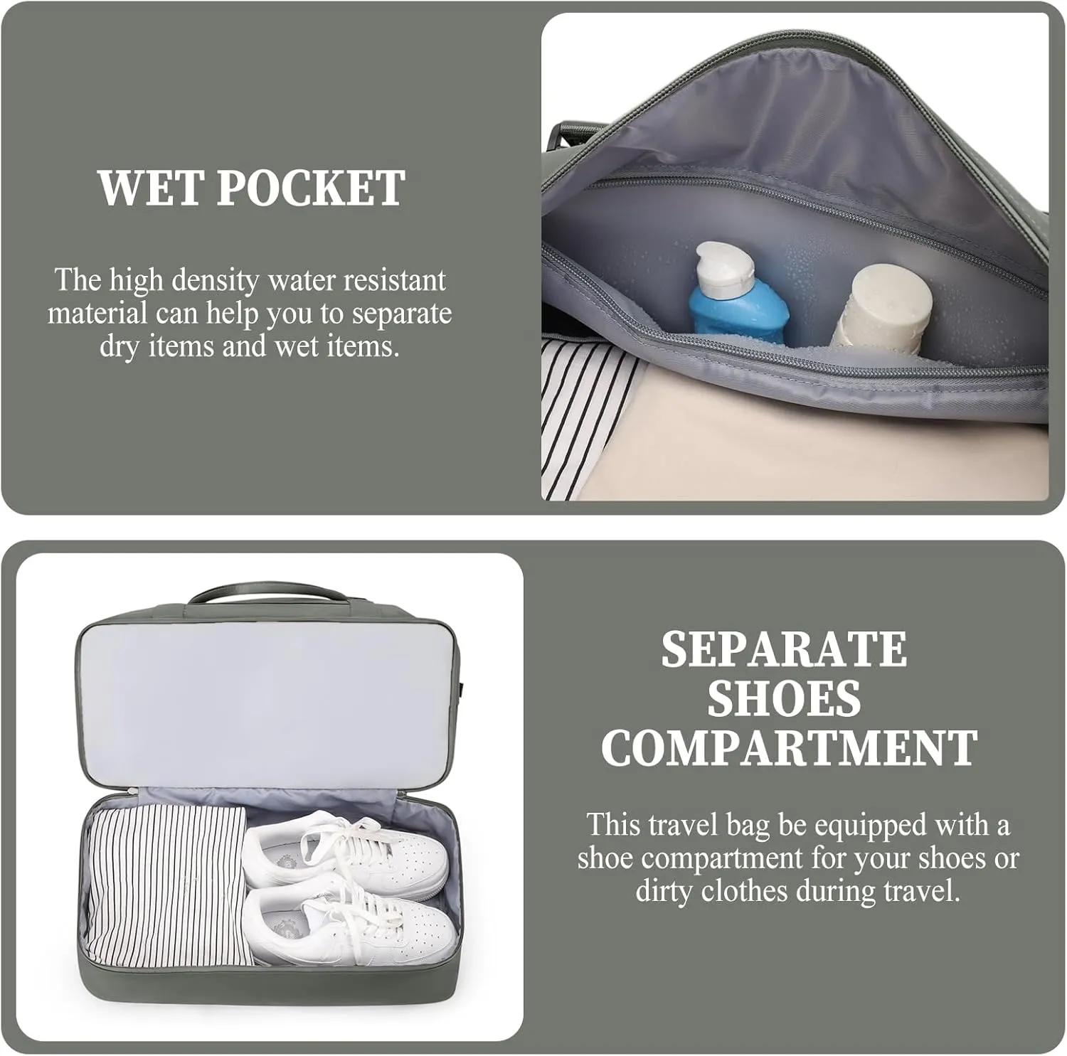 Weekender Bags for Women,Overnight Travel Duffel Bag with Shoes Compartment& Toiletry Bag,Extra Large(Olive Green)