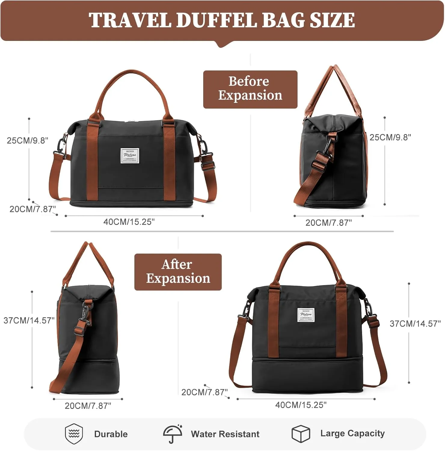 Weekender Bags for Women,Personal Item Travel Bag,Overnight Travel Duffel Bag with Expandable Shoes Compartment & Wet Pocket