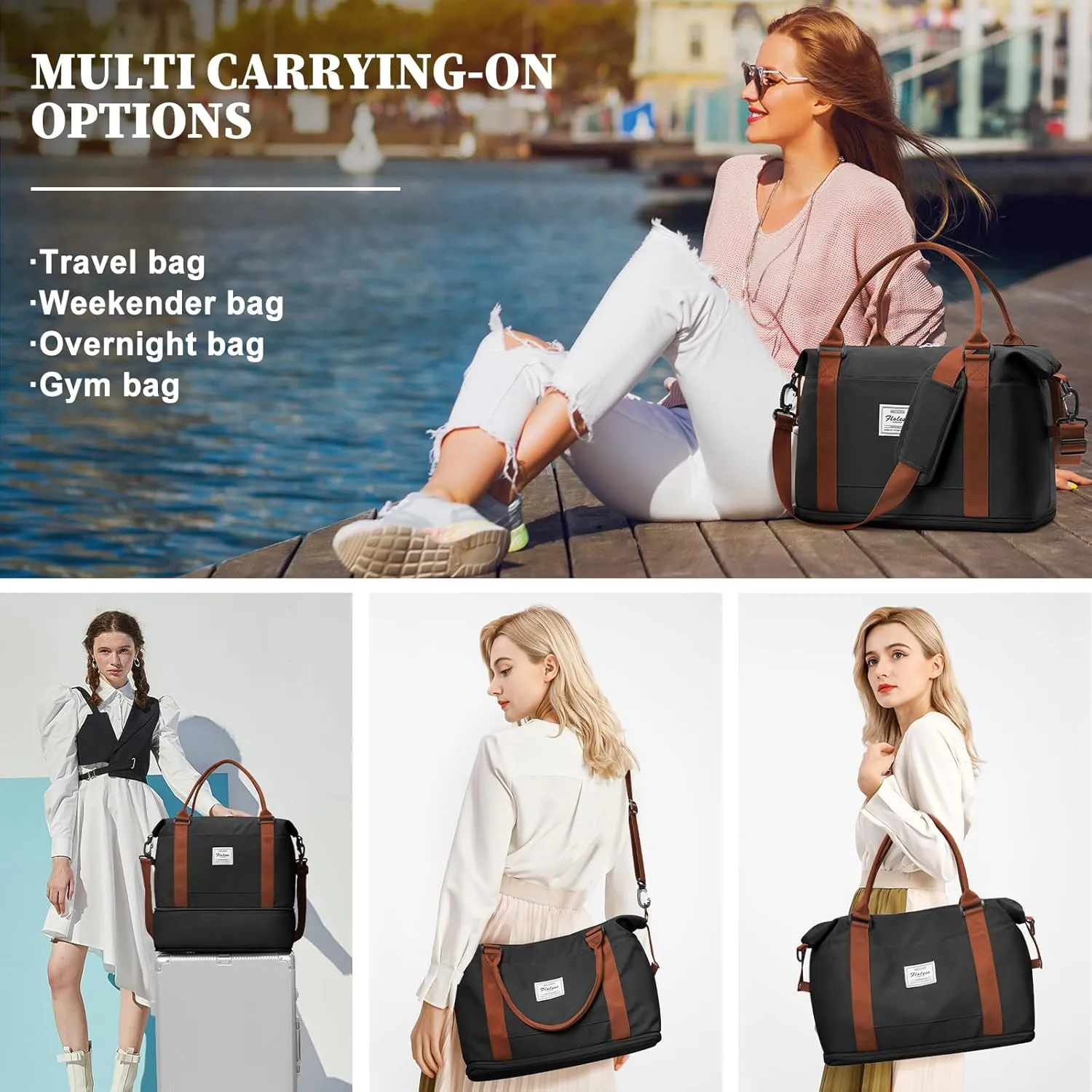 Weekender Bags for Women,Personal Item Travel Bag,Overnight Travel Duffel Bag with Expandable Shoes Compartment & Wet Pocket