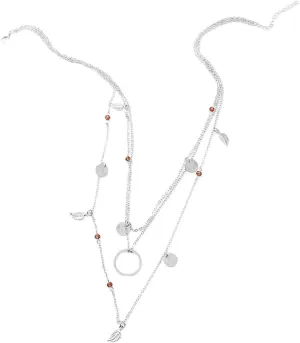 Women Multi-Layer Necklace Feather Pendant Necklace Layered Choker (Silver, One Size)