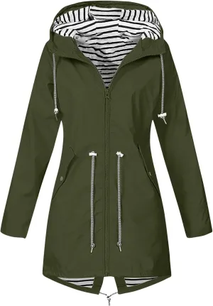 Women Raincoats Waterproof Long Hooded Trench Coats Fashion Casual Windbreaker Travel Jacket With Pockets