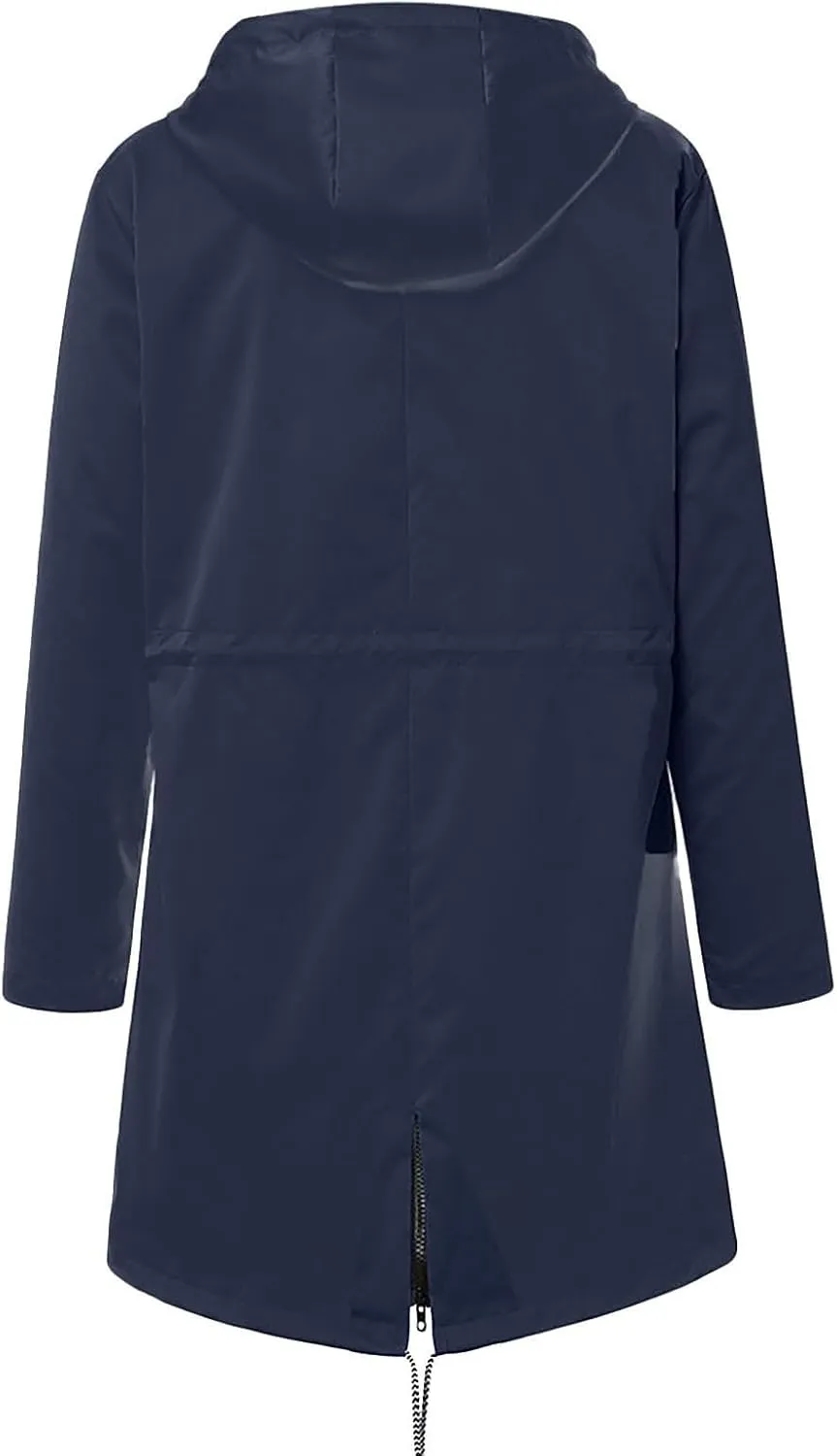 Women Raincoats Waterproof Long Hooded Trench Coats Fashion Casual Windbreaker Travel Jacket With Pockets
