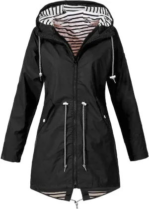 Women Raincoats Waterproof Long Hooded Trench Coats Fashion Casual Windbreaker Travel Jacket With Pockets