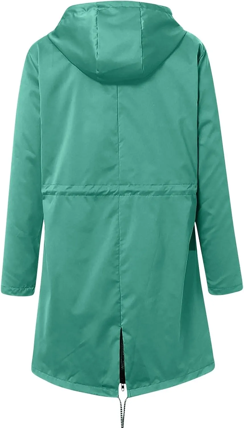 Women Raincoats Waterproof Long Hooded Trench Coats Fashion Casual Windbreaker Travel Jacket With Pockets