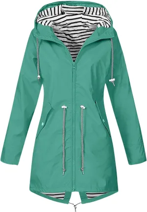 Women Raincoats Waterproof Long Hooded Trench Coats Fashion Casual Windbreaker Travel Jacket With Pockets