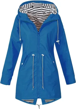 Women Raincoats Waterproof Long Hooded Trench Coats Fashion Casual Windbreaker Travel Jacket With Pockets
