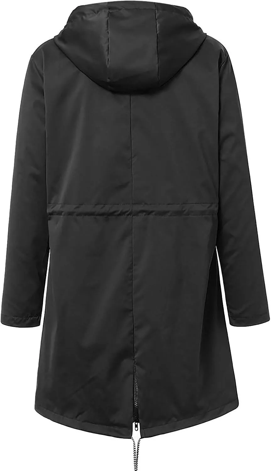 Women Raincoats Waterproof Long Hooded Trench Coats Fashion Casual Windbreaker Travel Jacket With Pockets