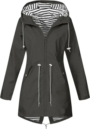 Women Raincoats Waterproof Long Hooded Trench Coats Fashion Casual Windbreaker Travel Jacket With Pockets