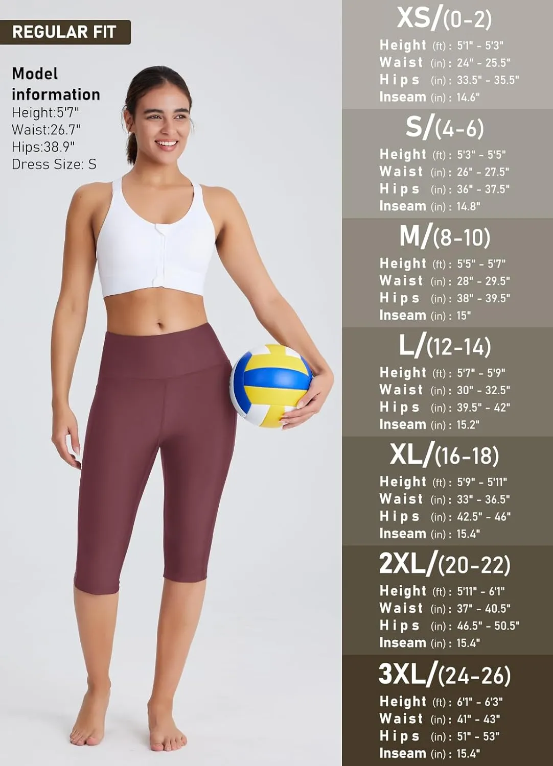 Women's 14" Plus Size Knee Length Tankini Swim Shorts High Waisted Capri Leggings Swimsuits with Liner UPF50 