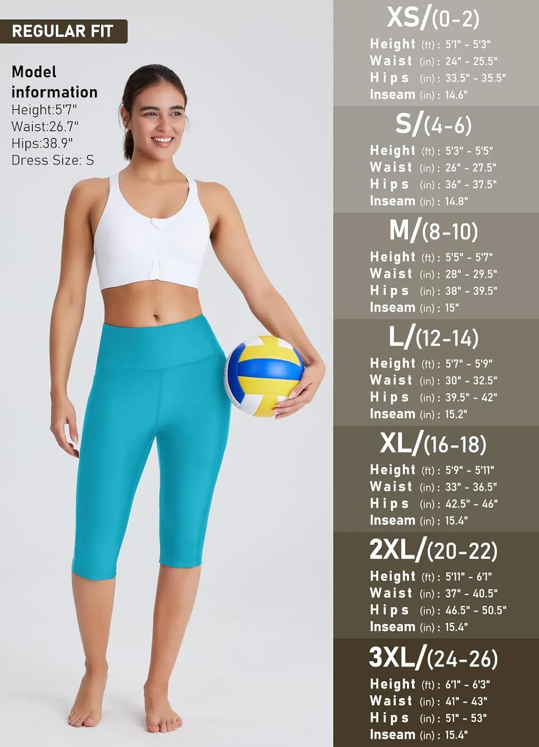 Women's 14" Plus Size Knee Length Tankini Swim Shorts High Waisted Capri Leggings Swimsuits with Liner UPF50 