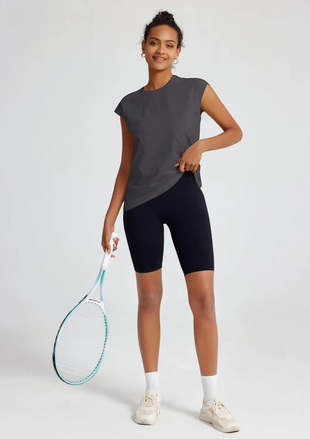Women's Athletic Shirts Moisture Wicking Tennis Tops Exercise Gym Workout Tee Cap Sleeve