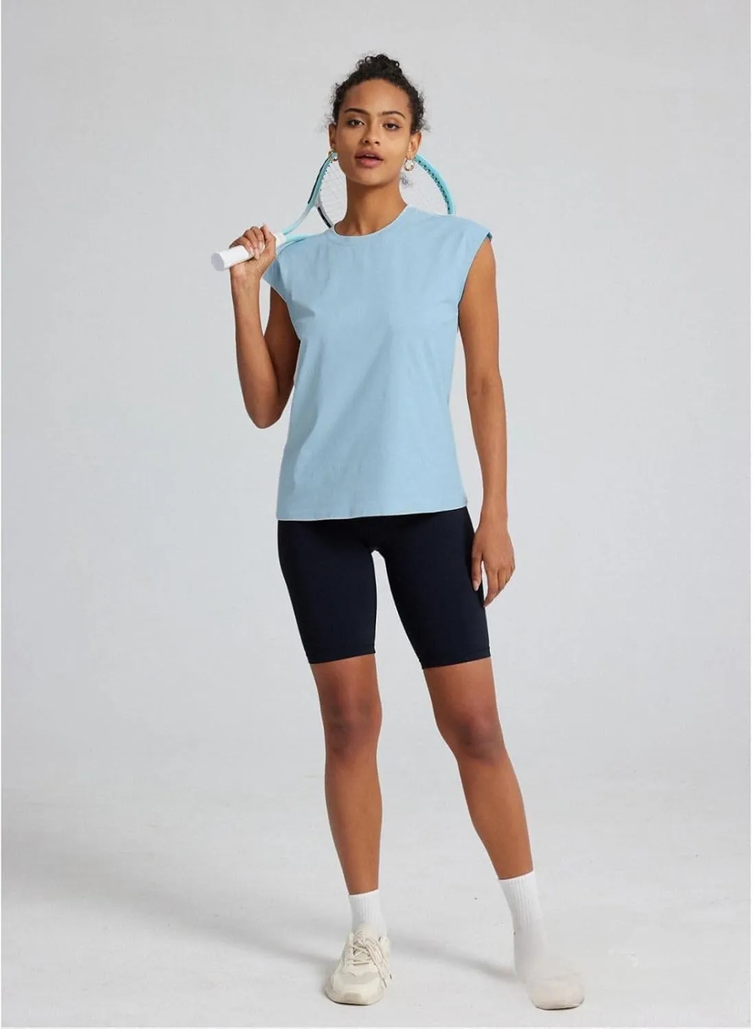 Women's Athletic Shirts Moisture Wicking Tennis Tops Exercise Gym Workout Tee Cap Sleeve