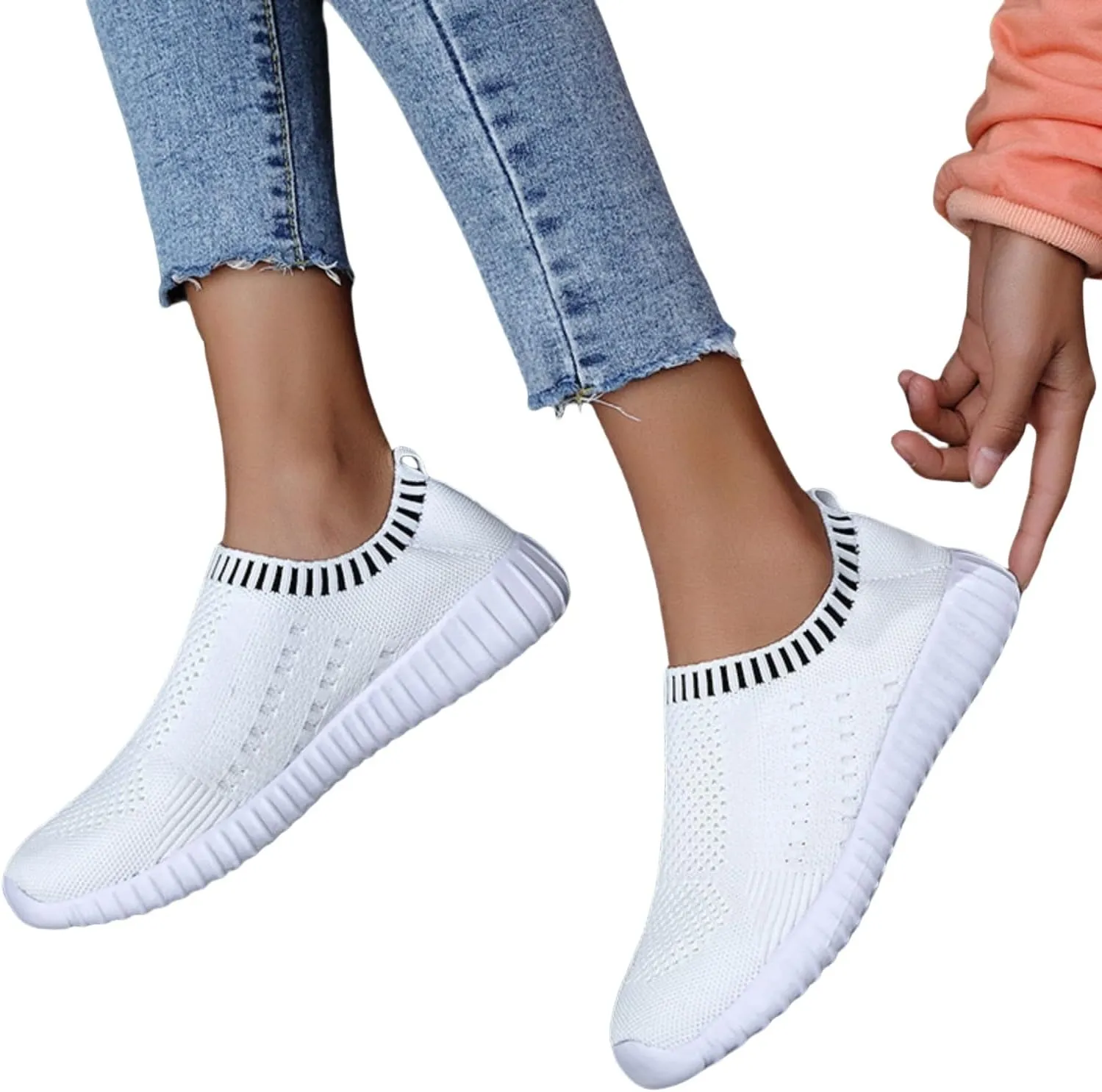 Women's Athletic Walking Shoes Slip On Casual Mesh Comfortable Tennis Workout Sneakers Shoes Sneakers Running Laceless Breathable Lightweight Mesh Knit Sock Glitter Rhinestone Jazz Latin Dance