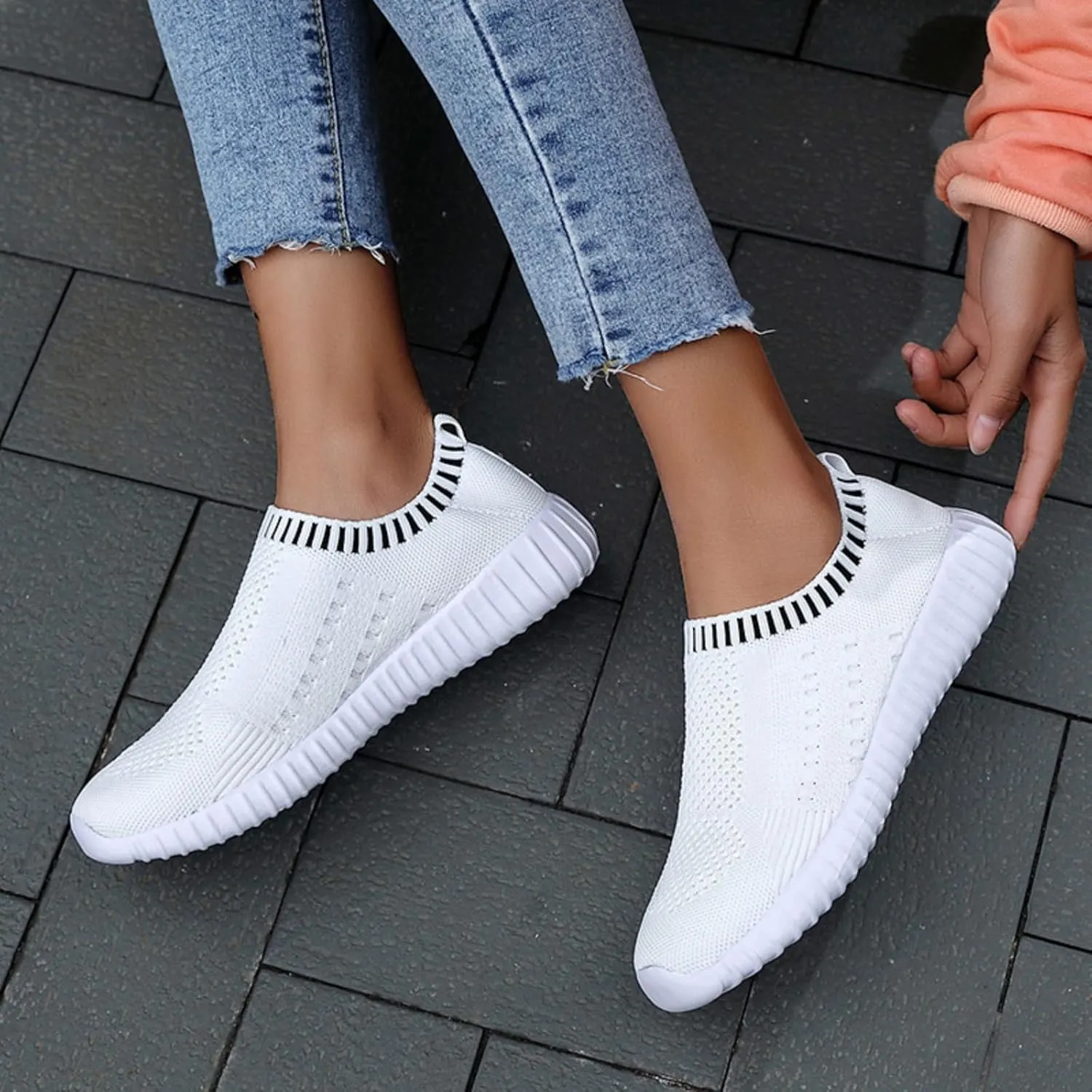 Women's Athletic Walking Shoes Slip On Casual Mesh Comfortable Tennis Workout Sneakers Shoes Sneakers Running Laceless Breathable Lightweight Mesh Knit Sock Glitter Rhinestone Jazz Latin Dance