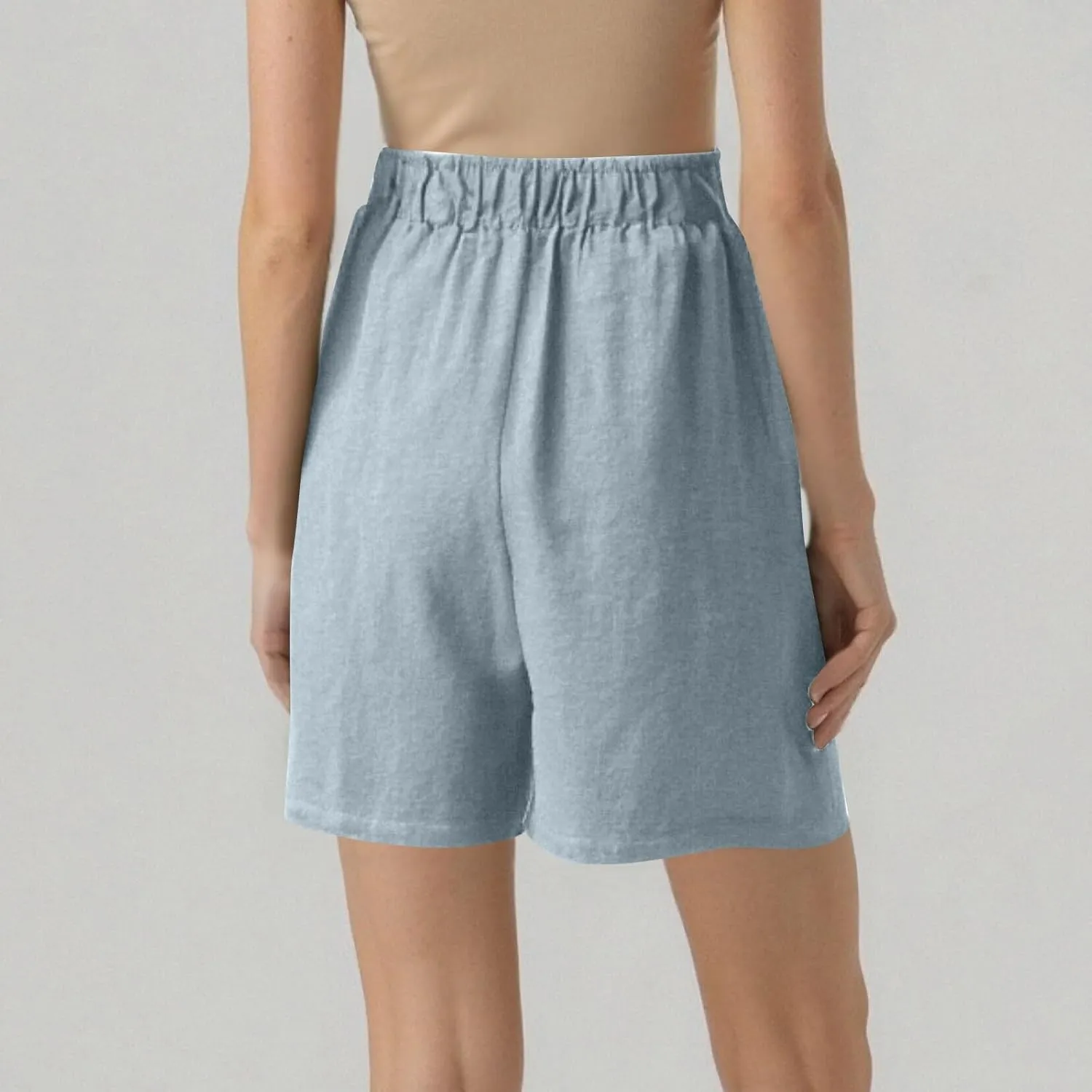 Womens Bermuda Linen Shorts Wide Leg Elastic High Waisted Shorts Casual Summer Flowy Trouser Short Pants with Pockets