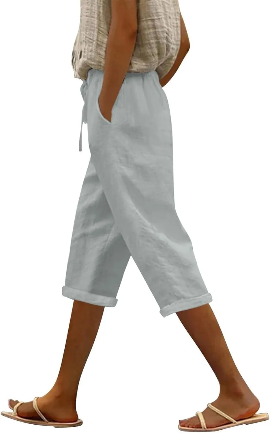 Womens Capri Pants 2025 Summer Petite Linen Pants Wide Leg Gauze Pant Striped Capri Trouser Casual Maternity Pant