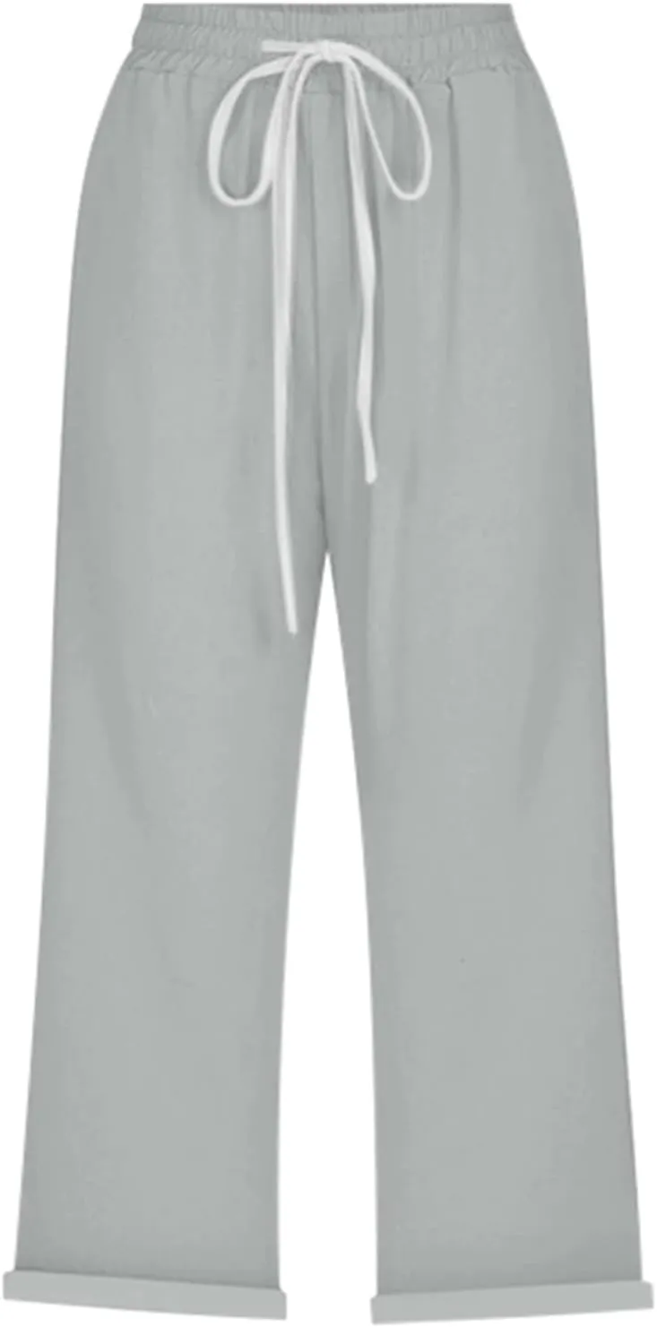 Womens Capri Pants 2025 Summer Petite Linen Pants Wide Leg Gauze Pant Striped Capri Trouser Casual Maternity Pant