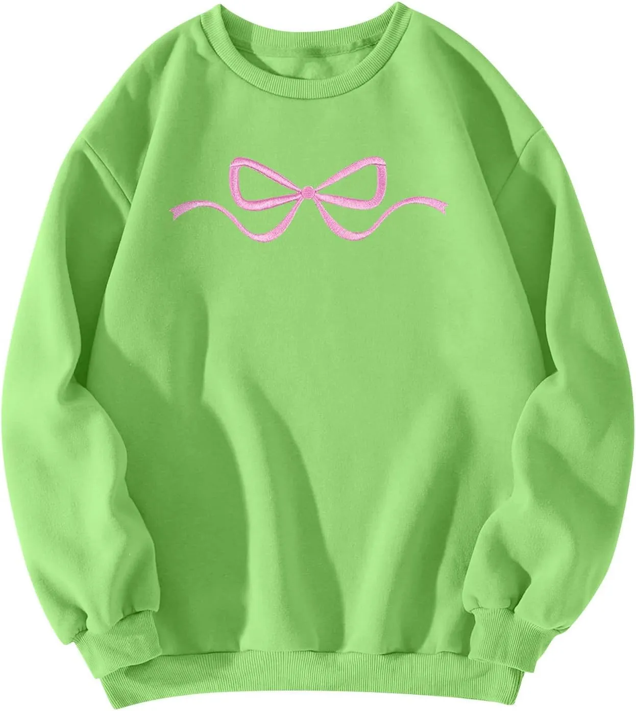 Womens Coquette Bow Sweatshirt - Embroidered Pink Bow Crewneck Pullover, Fall Clean Girl Style