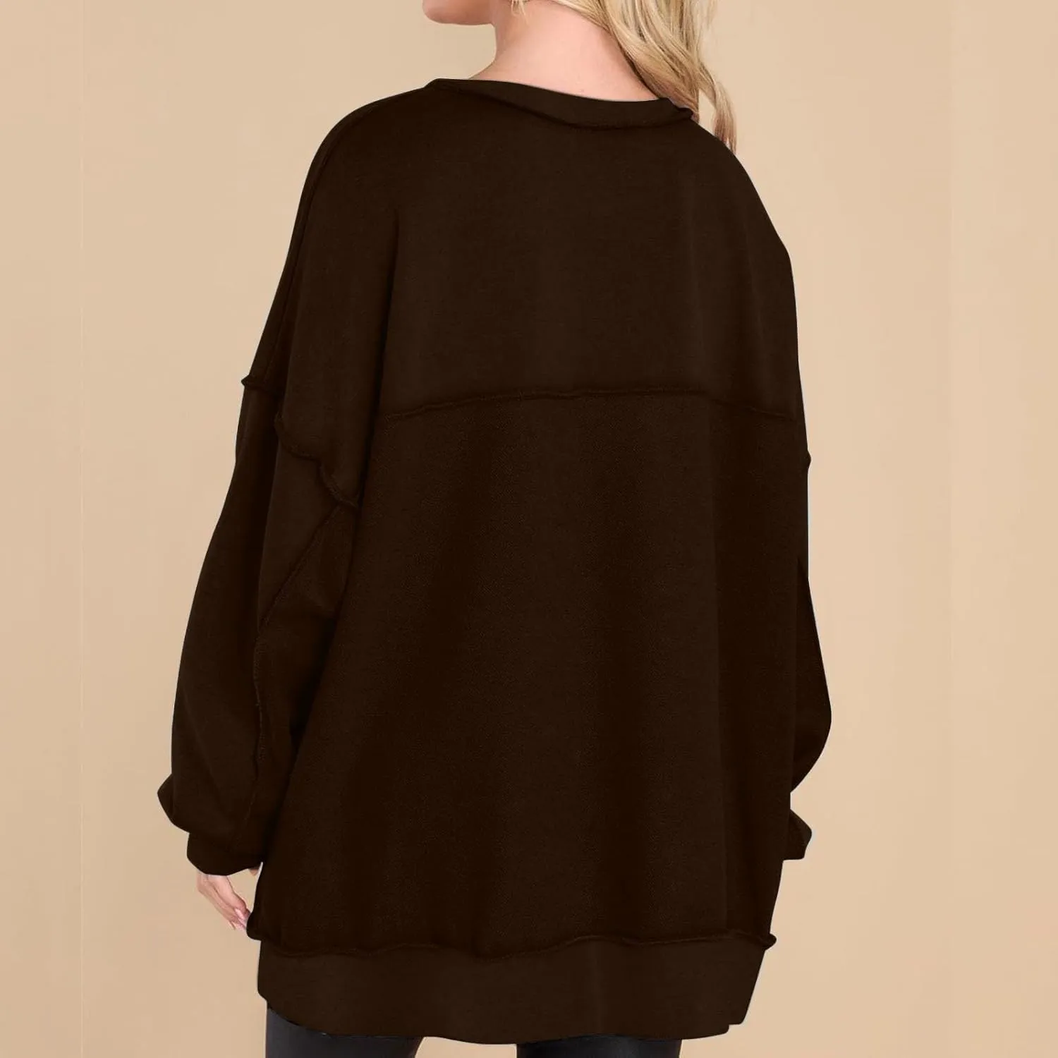 Womens Cute Oversized Sweatshirts Trendy 2024 Fall Sweatshirt Button Henley Neck Pullover Tops Casual Clothing
