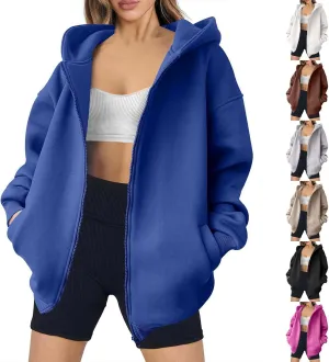 Women's Full Zip Up Hoodie Long Sleeve Hooded Sweatshirts Hoodies Fall Jacket Oversized Sweatshirts with Pockets