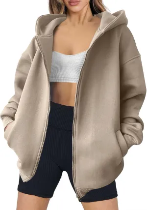 Women's Full Zip Up Hoodie Long Sleeve Hooded Sweatshirts Hoodies Fall Jacket Oversized Sweatshirts with Pockets