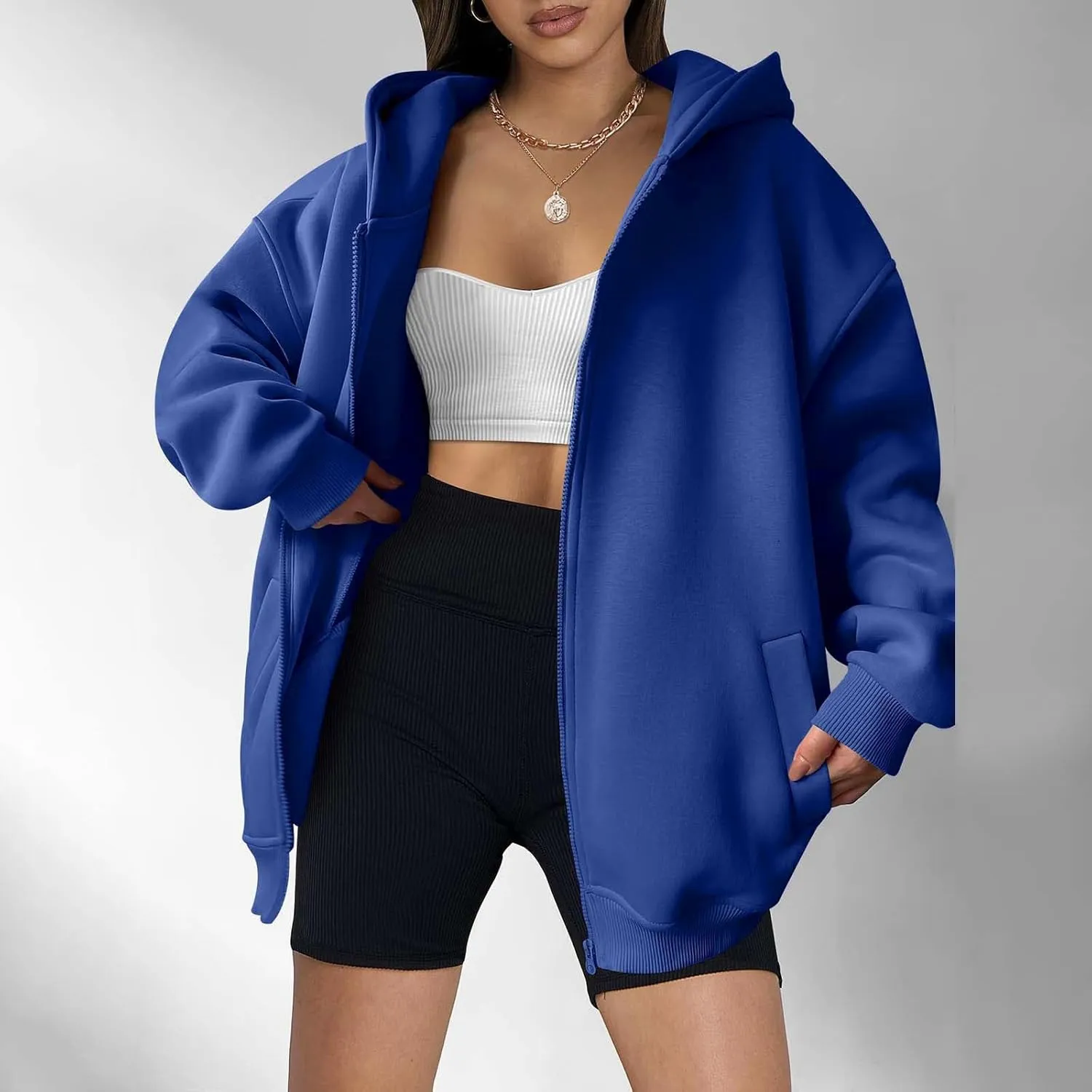 Women's Full Zip Up Hoodie Long Sleeve Hooded Sweatshirts Hoodies Fall Jacket Oversized Sweatshirts with Pockets