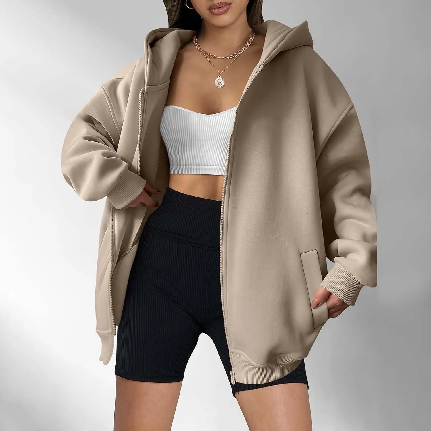 Women's Full Zip Up Hoodie Long Sleeve Hooded Sweatshirts Hoodies Fall Jacket Oversized Sweatshirts with Pockets