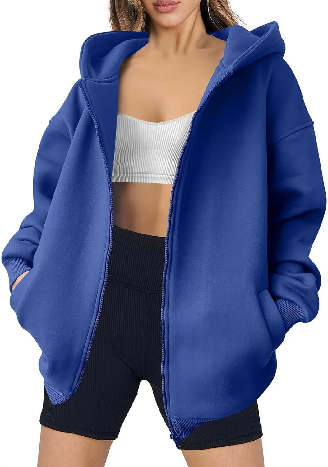 Women's Full Zip Up Hoodie Long Sleeve Hooded Sweatshirts Hoodies Fall Jacket Oversized Sweatshirts with Pockets