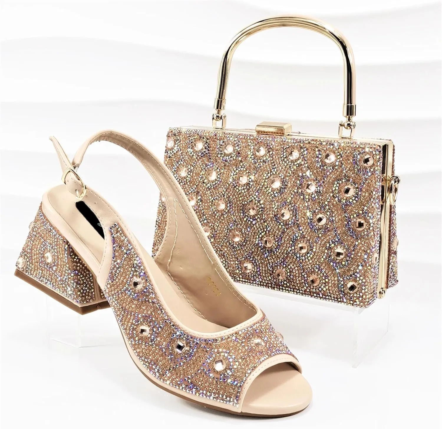 Womens Italian Wedding Shoes Set 2025 Bridal Pumps and Matching Bag Rhinestone Party Evening Clutch Purse Bag