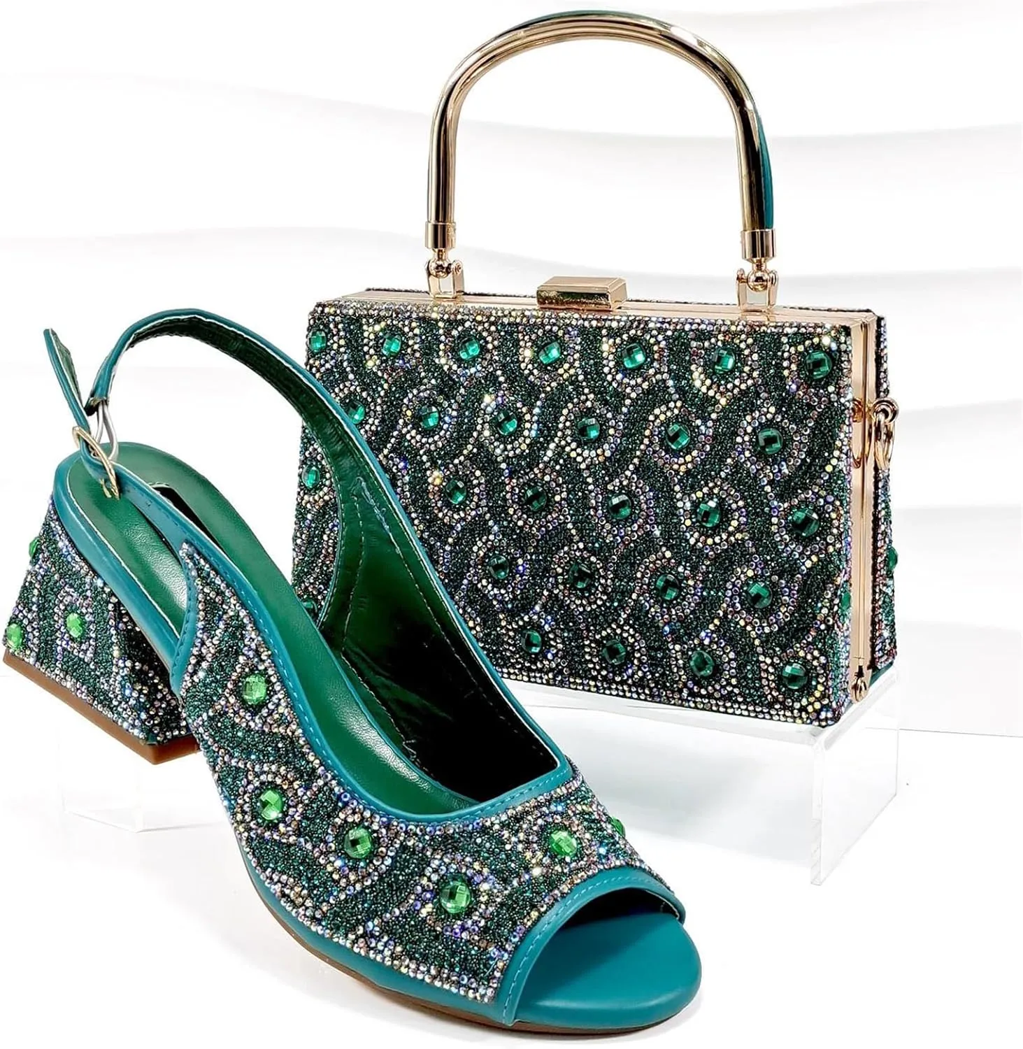 Womens Italian Wedding Shoes Set 2025 Bridal Pumps and Matching Bag Rhinestone Party Evening Clutch Purse Bag