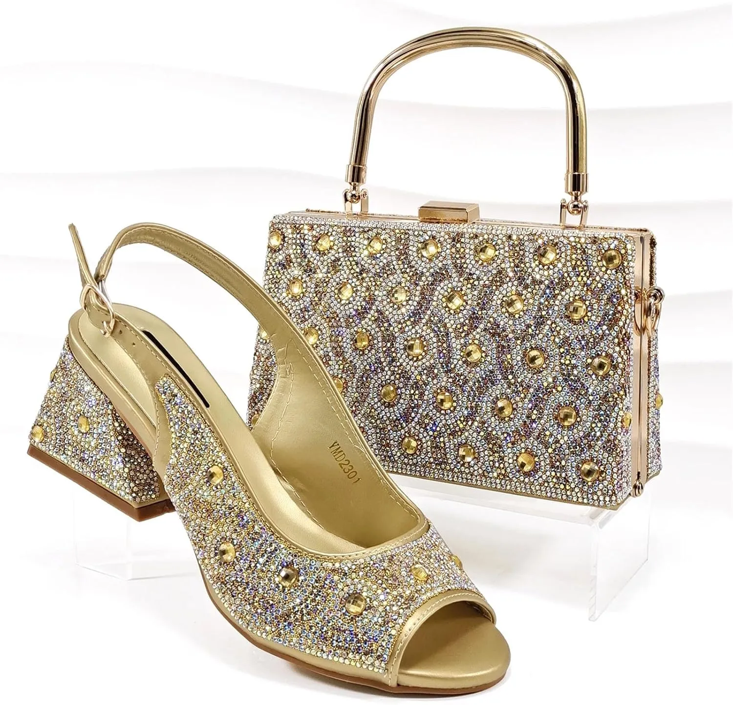 Womens Italian Wedding Shoes Set 2025 Bridal Pumps and Matching Bag Rhinestone Party Evening Clutch Purse Bag