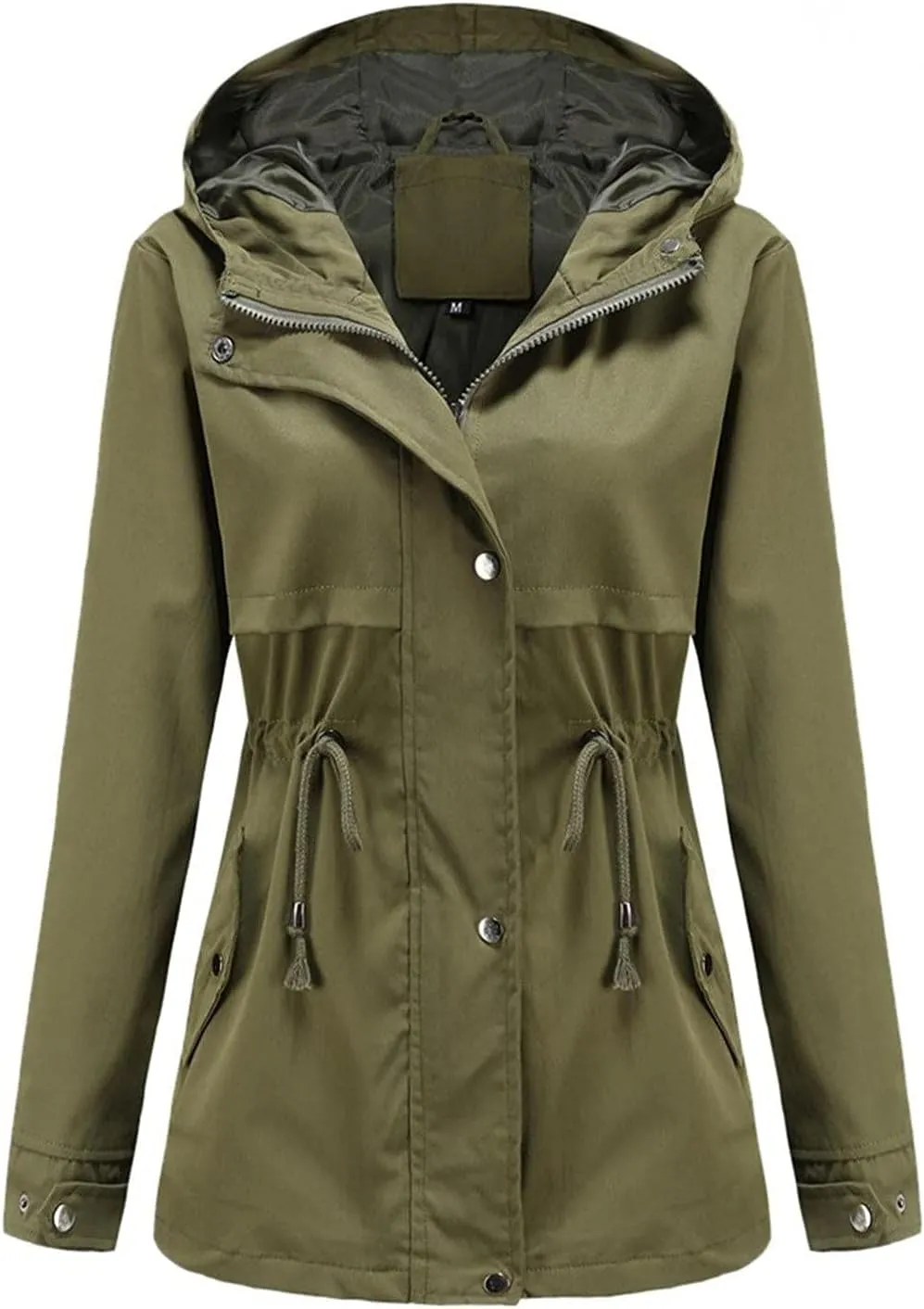 Women's Ligtweight Jackets Anorak Utility Drawstring Waist Hoodie Zip Up Fall Casual Trench Coat with Pockets