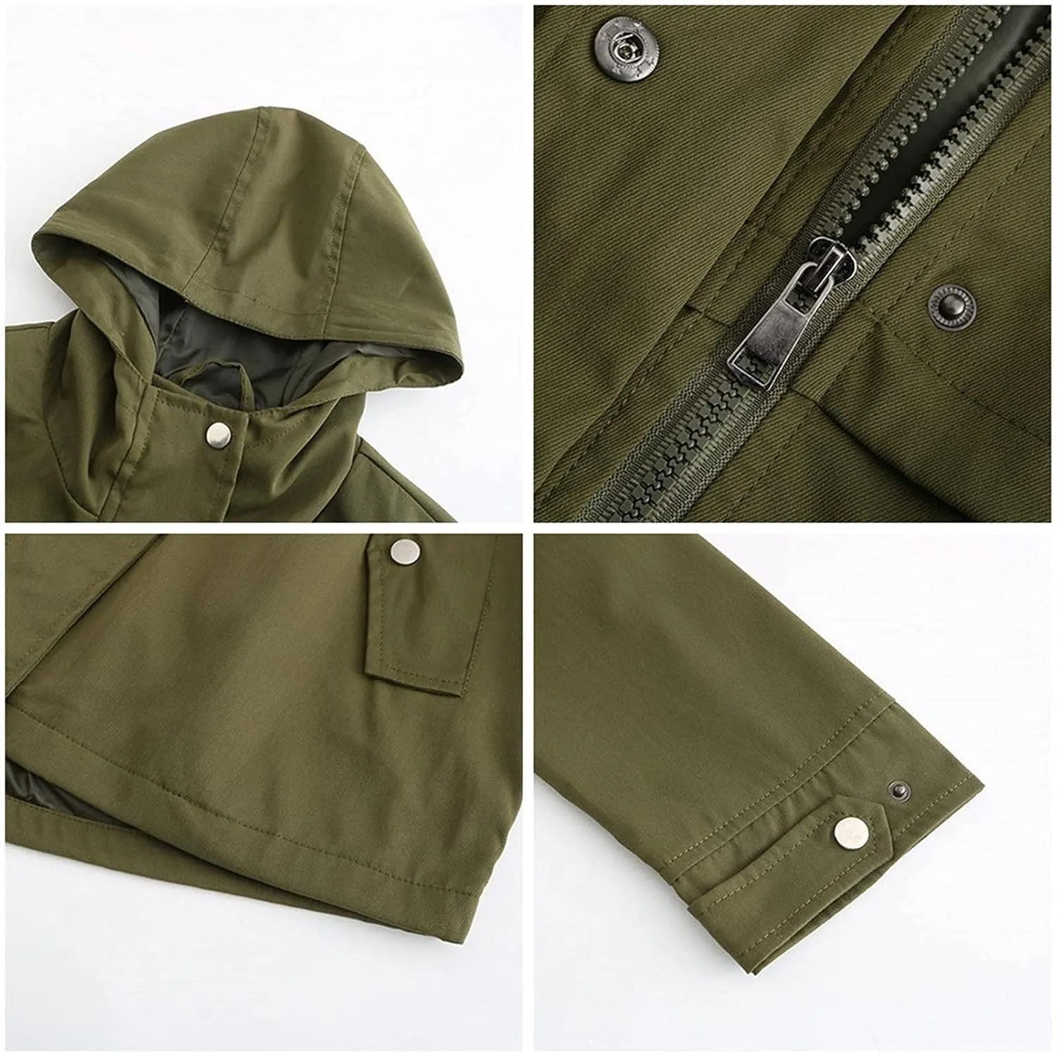 Women's Ligtweight Jackets Anorak Utility Drawstring Waist Hoodie Zip Up Fall Casual Trench Coat with Pockets