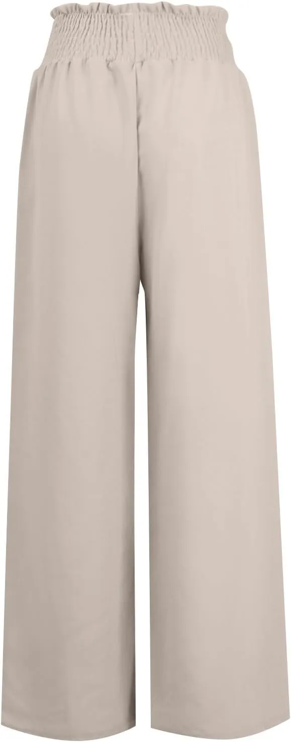 Womens Linen Palazzo Pants High Waist Drawstring Flowy Lounge 2025 Summer Casual Loose Beach Trousers with Pockets