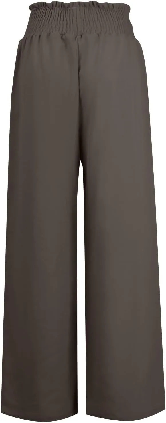 Womens Linen Palazzo Pants High Waist Drawstring Flowy Lounge 2025 Summer Casual Loose Beach Trousers with Pockets