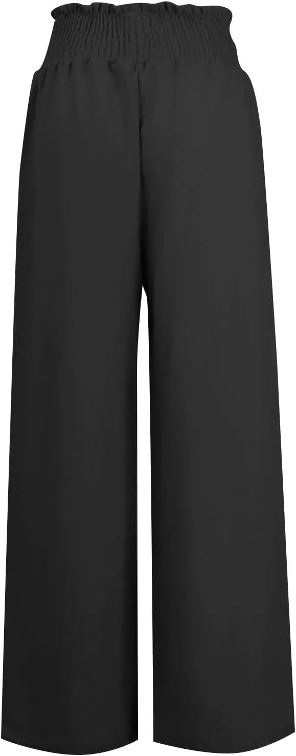 Womens Linen Palazzo Pants High Waist Drawstring Flowy Lounge 2025 Summer Casual Loose Beach Trousers with Pockets