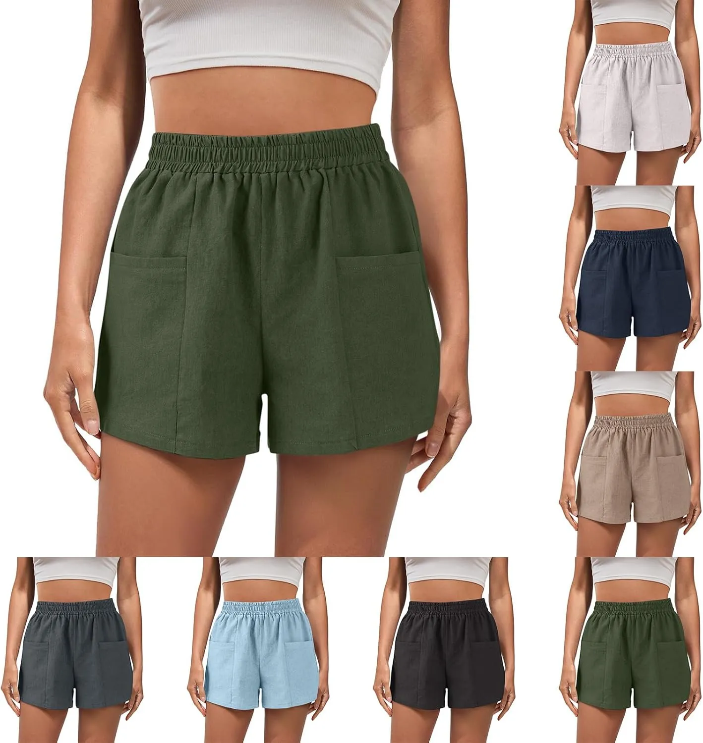 Womens Linen Shorts High Waisted Wide Leg Casual Summer Shorts Loose Fit Comfy Beach Lounge Short Pants with Pockets