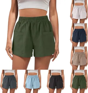 Womens Linen Shorts High Waisted Wide Leg Casual Summer Shorts Loose Fit Comfy Beach Lounge Short Pants with Pockets
